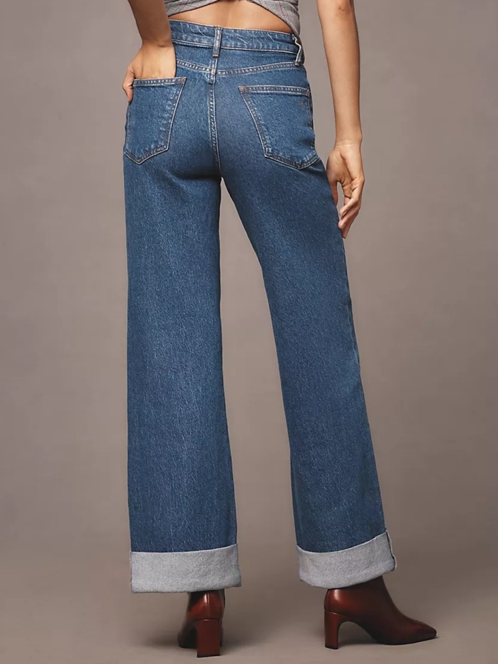 Pilcro The‎ Austyn High-Rise Cuffed Wide-Leg Jeans Medium Blue Size 26 Petite - Picture 2 of 7
